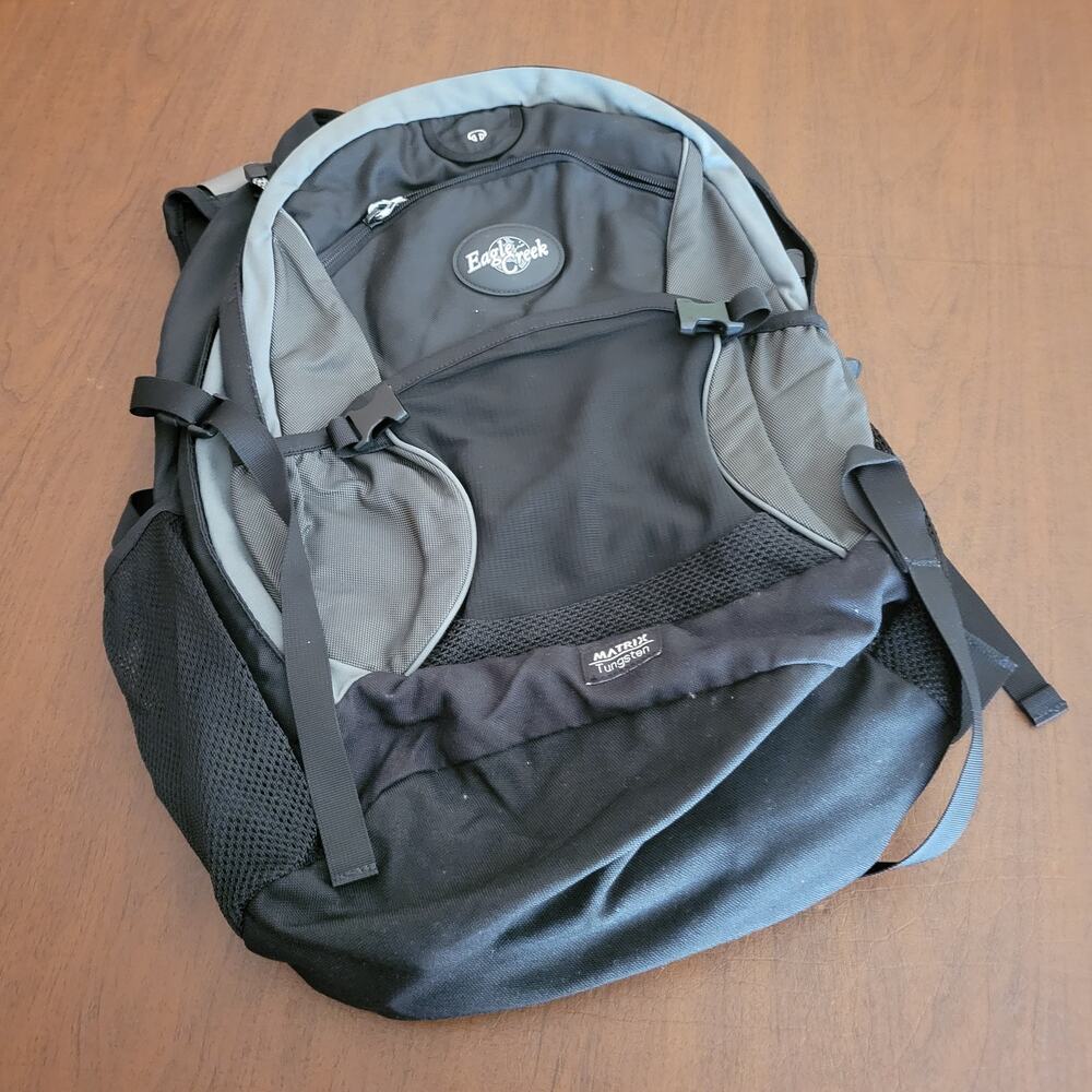 Vintage Eagle Creek Matrix Tungsten Backpack Black Gray Tech Travel Daypack Used